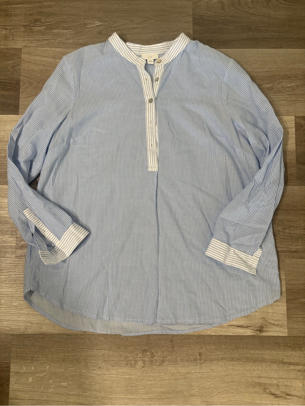 J.Jill Light Blue Striped button up blouse. Size medium